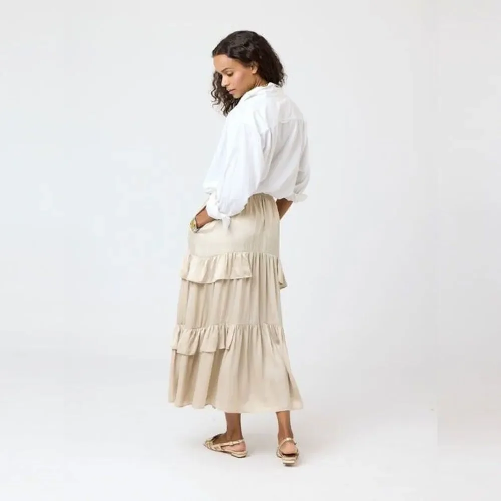 Kerri Rosenthal Athena Maxi Skirt High Waisted Ruffle Tired Pull-on M 286402